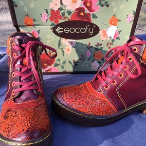 Socofy Vintage Leather Combat Style Boot